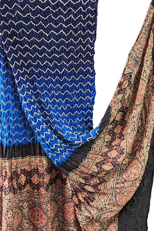 Shop Now for Blue Ajrakh Bandhani Gajji Silk Dupatta - Ethnic Fashion Accessory