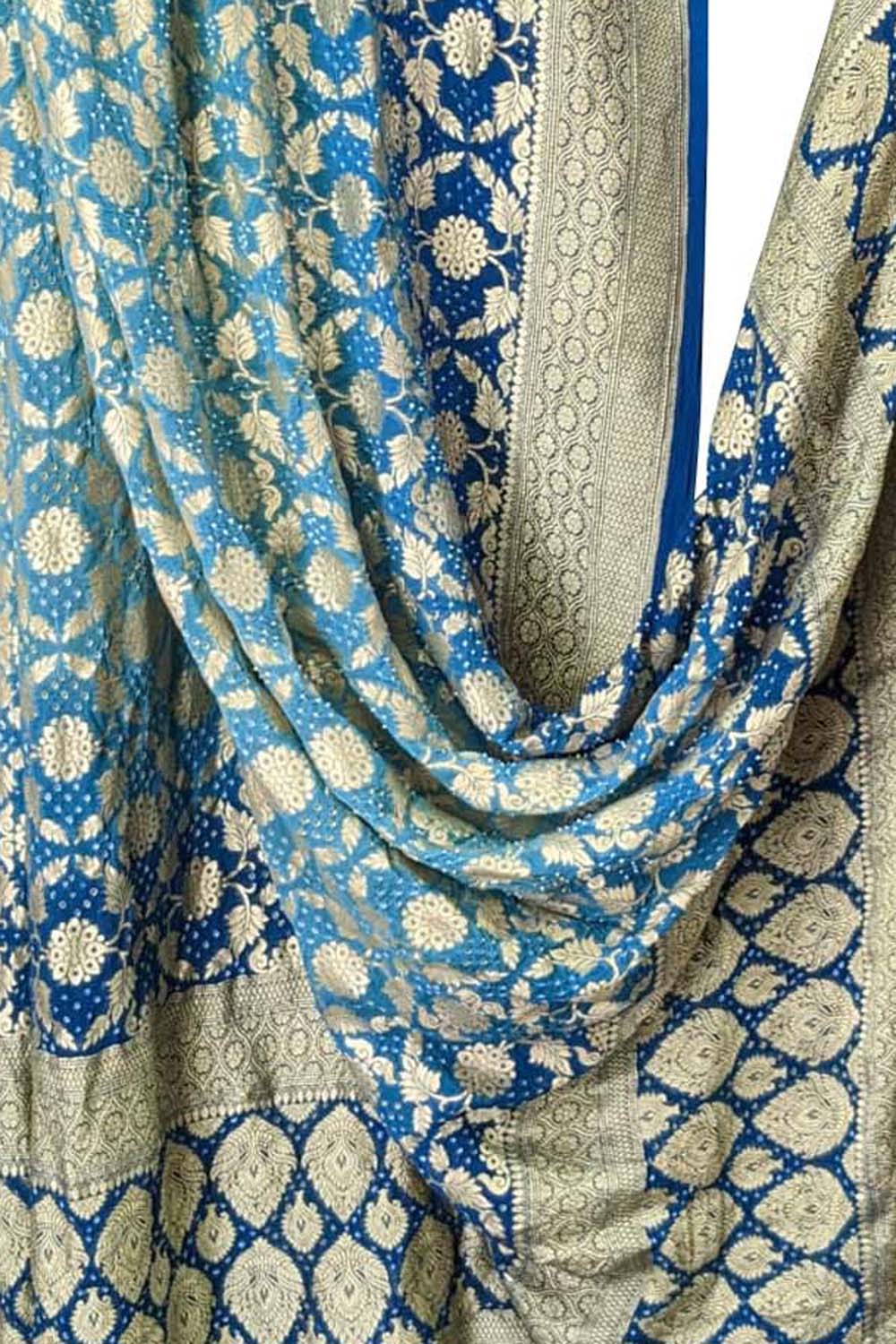 Get the Latest Blue Banarasi Bandhani Pure Georgette Dupatta Online - Shop Now! - Luxurion World