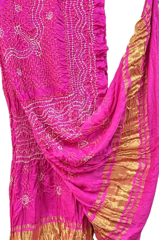 Stunning Pink Bandhani Gajji Silk Dupatta - Pure Elegance - Luxurion World