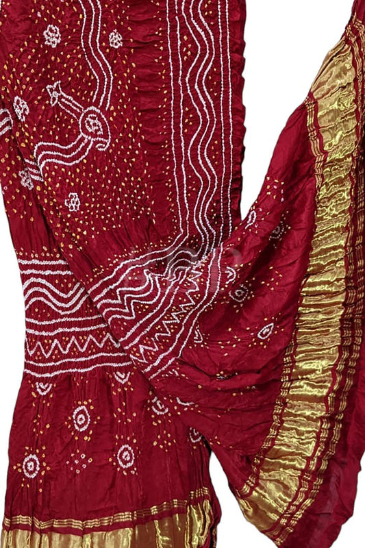 Stunning Red Bandhani Gajji Silk Dupatta - Pure Elegance - Luxurion World