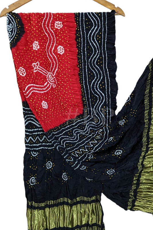 Stunning Black and Red Bandhani Gajji Silk Dupatta - Pure Elegance - Luxurion World