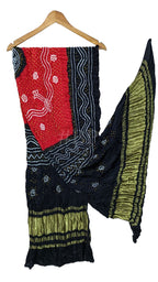 Stunning Black and Red Bandhani Gajji Silk Dupatta - Pure Elegance - Luxurion World