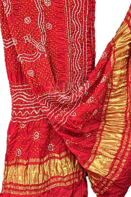 Stunning Red Bandhani Gajji Silk Dupatta - Pure Elegance! - Luxurion World