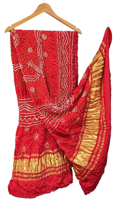 Stunning Red Bandhani Gajji Silk Dupatta - Pure Elegance! - Luxurion World