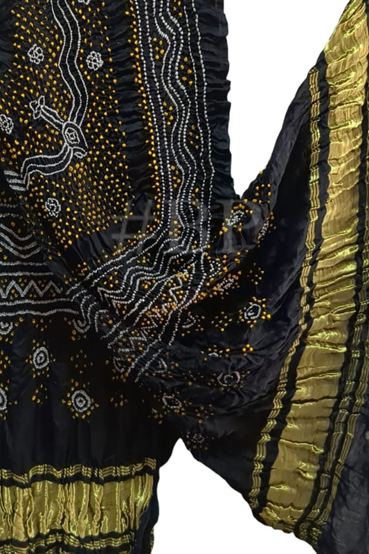 Stunning Black Bandhani Gajji Silk Dupatta - Pure Elegance
