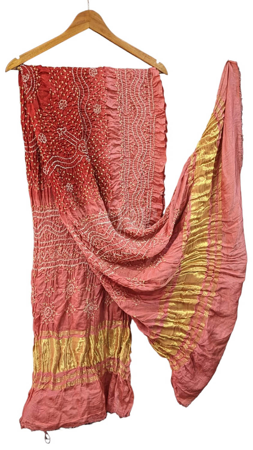 Stunning Pink Bandhani Gajji Silk Dupatta - Pure Elegance - Luxurion World