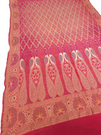 Pink Banarasi Bandhani Handloom Pure Georgette Peacock Design Meenakari Dupatta - Luxurion World