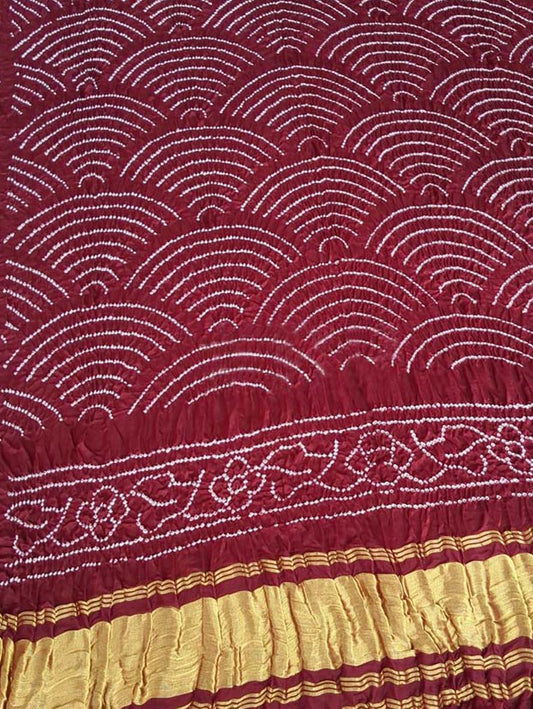 Maroon Bandhani Pure Gajji Silk Dupatta - Luxurion World