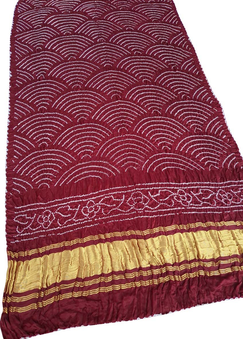 Maroon Bandhani Pure Gajji Silk Dupatta - Luxurion World