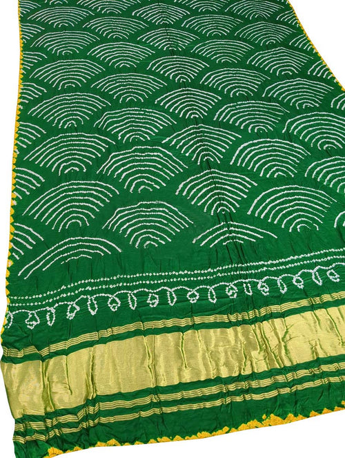 Green Bandhani Pure Gajji Silk Dupatta - Luxurion World