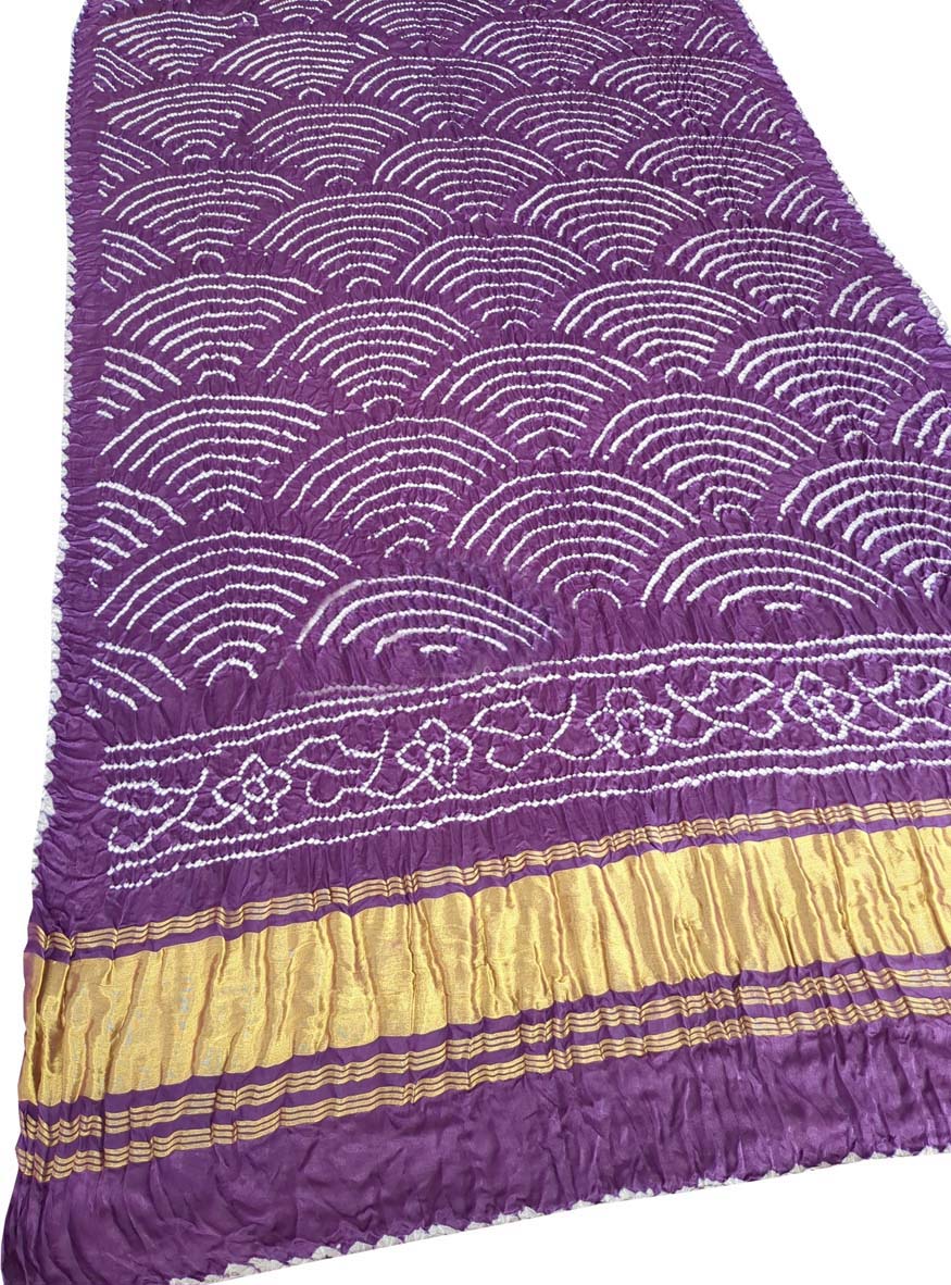 Purple Bandhani Pure Gajji Silk Dupatta - Luxurion World