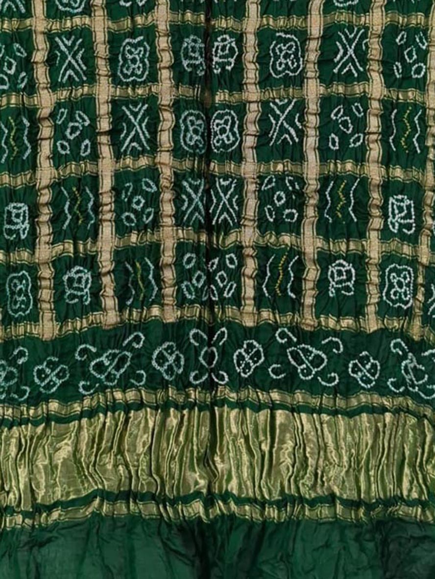 Green Bandhani Pure Gajji Silk Gharchola Dupatta - Luxurion World