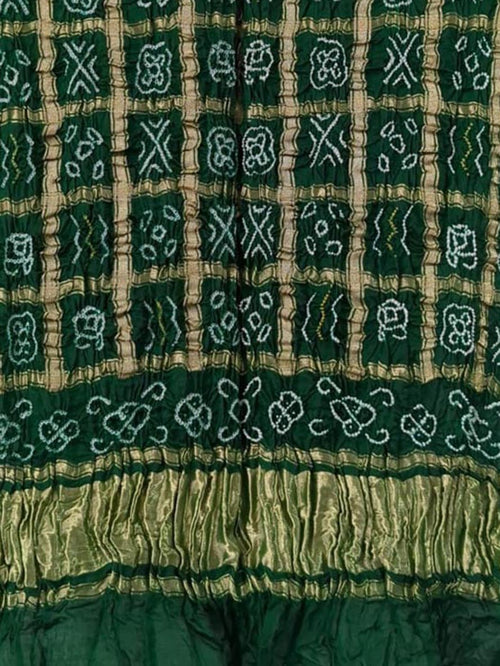 Green Bandhani Pure Gajji Silk Gharchola Dupatta - Luxurion World