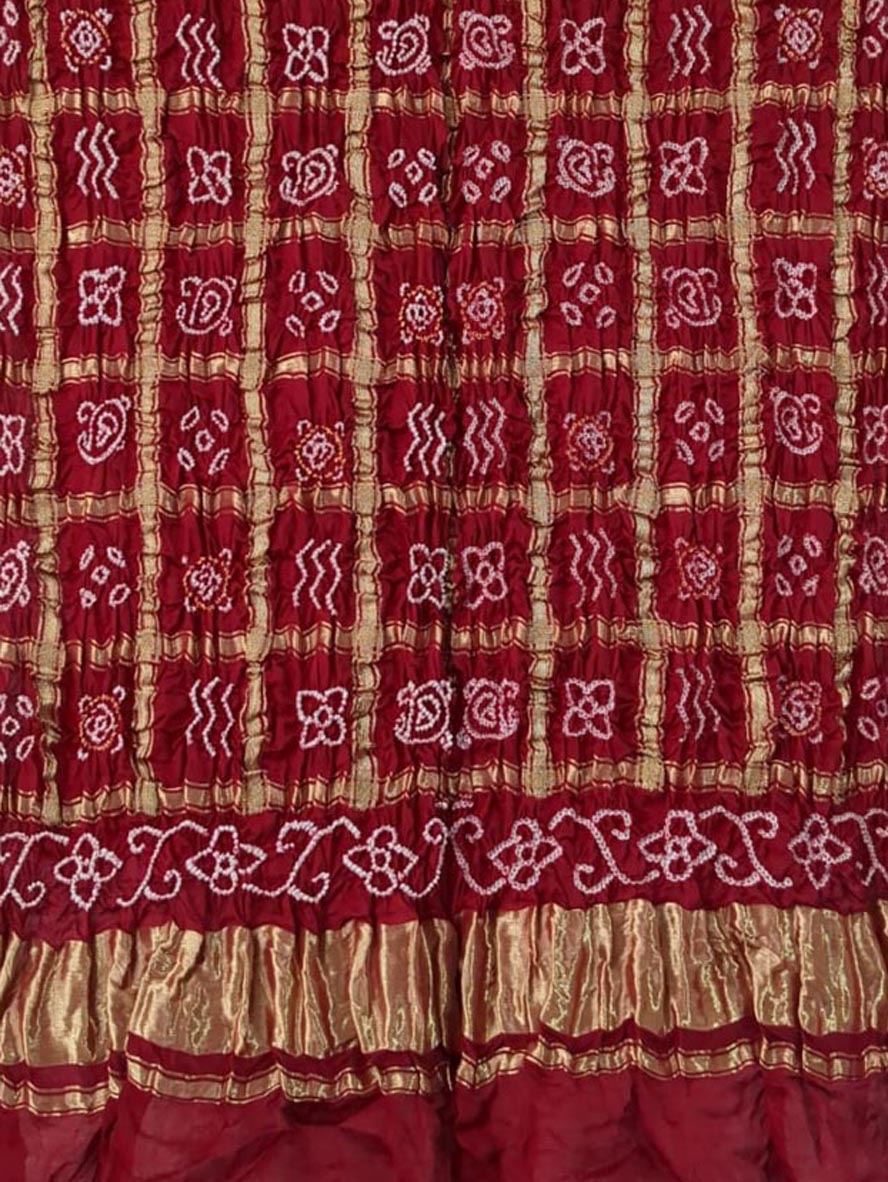 Red Bandhani Pure Gajji Silk Gharchola Dupatta - Luxurion World