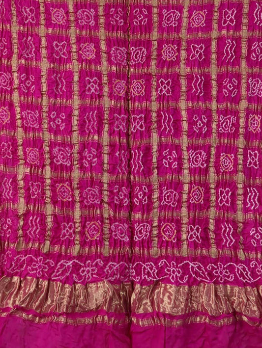 Pink Bandhani Pure Gajji Silk Gharchola Dupatta - Luxurion World
