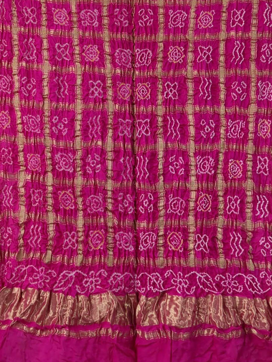 Pink Bandhani Pure Gajji Silk Gharchola Dupatta - Luxurion World