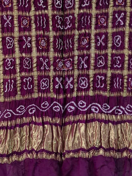 Purple Bandhani Pure Gajji Silk Gharchola Dupatta - Luxurion World