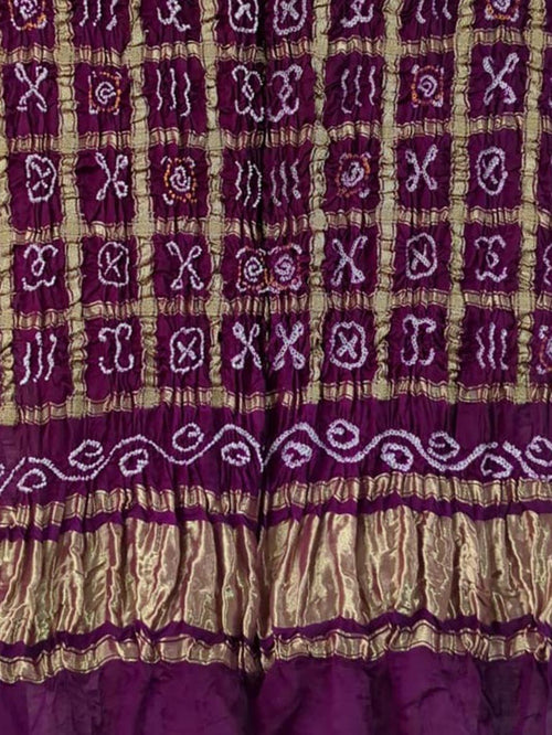 Purple Bandhani Pure Gajji Silk Gharchola Dupatta - Luxurion World