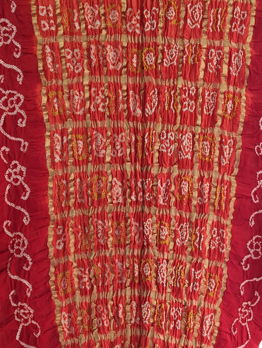 Orange And Red Bandhani Pure Gajji Silk Dupatta - Luxurion World