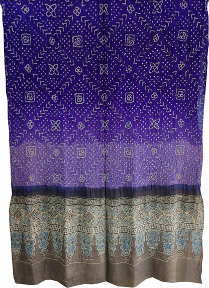 Purple Bandhani And Ajrakh Work Pure Gajji Silk Dupatta - Luxurion World