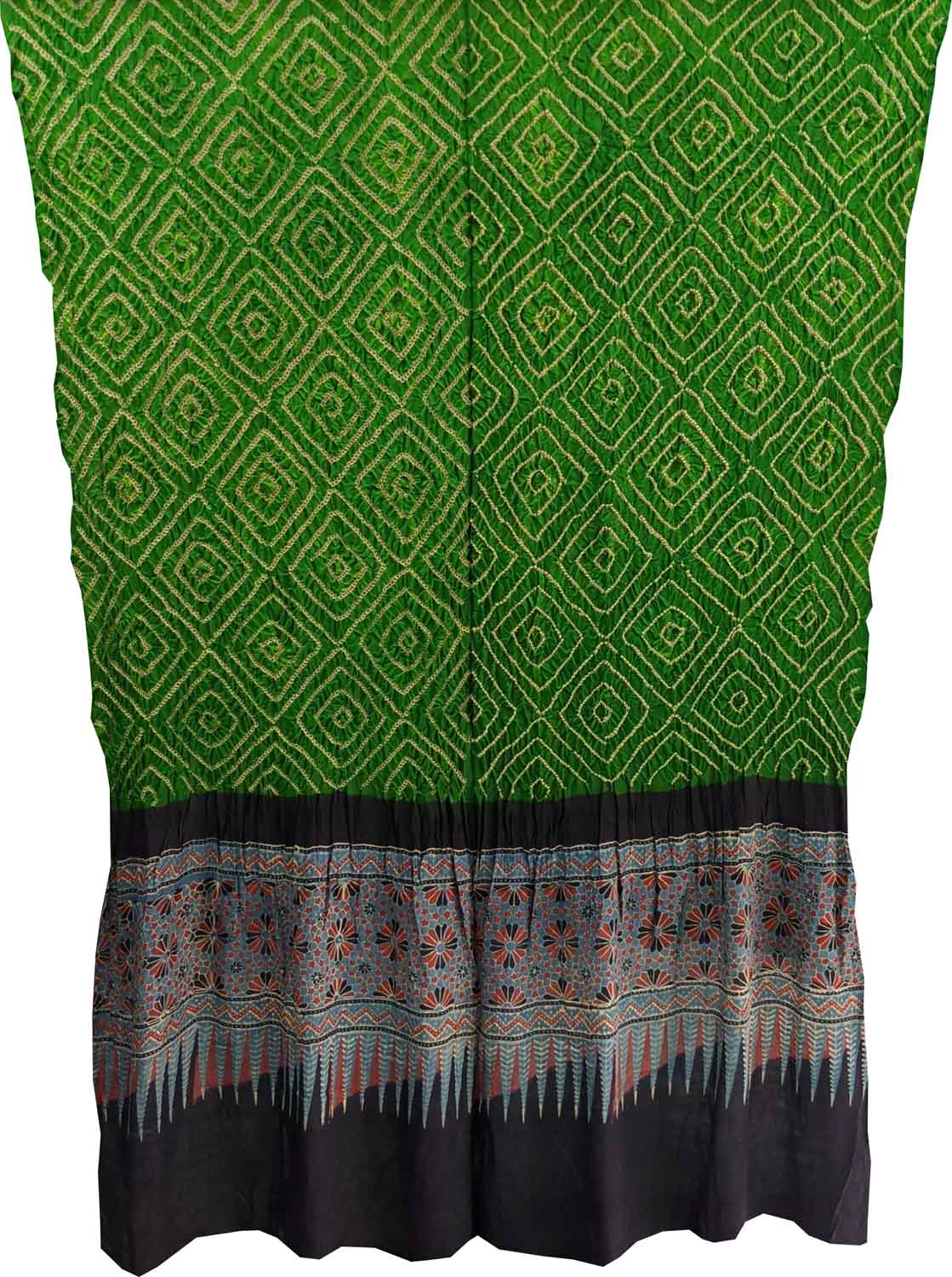 Green Bandhani And Ajrakh Work Pure Gajji Silk Dupatta - Luxurion World