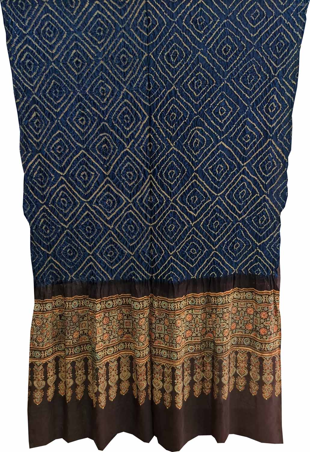 Blue Bandhani And Ajrakh Work Pure Gajji Silk Dupatta - Luxurion World