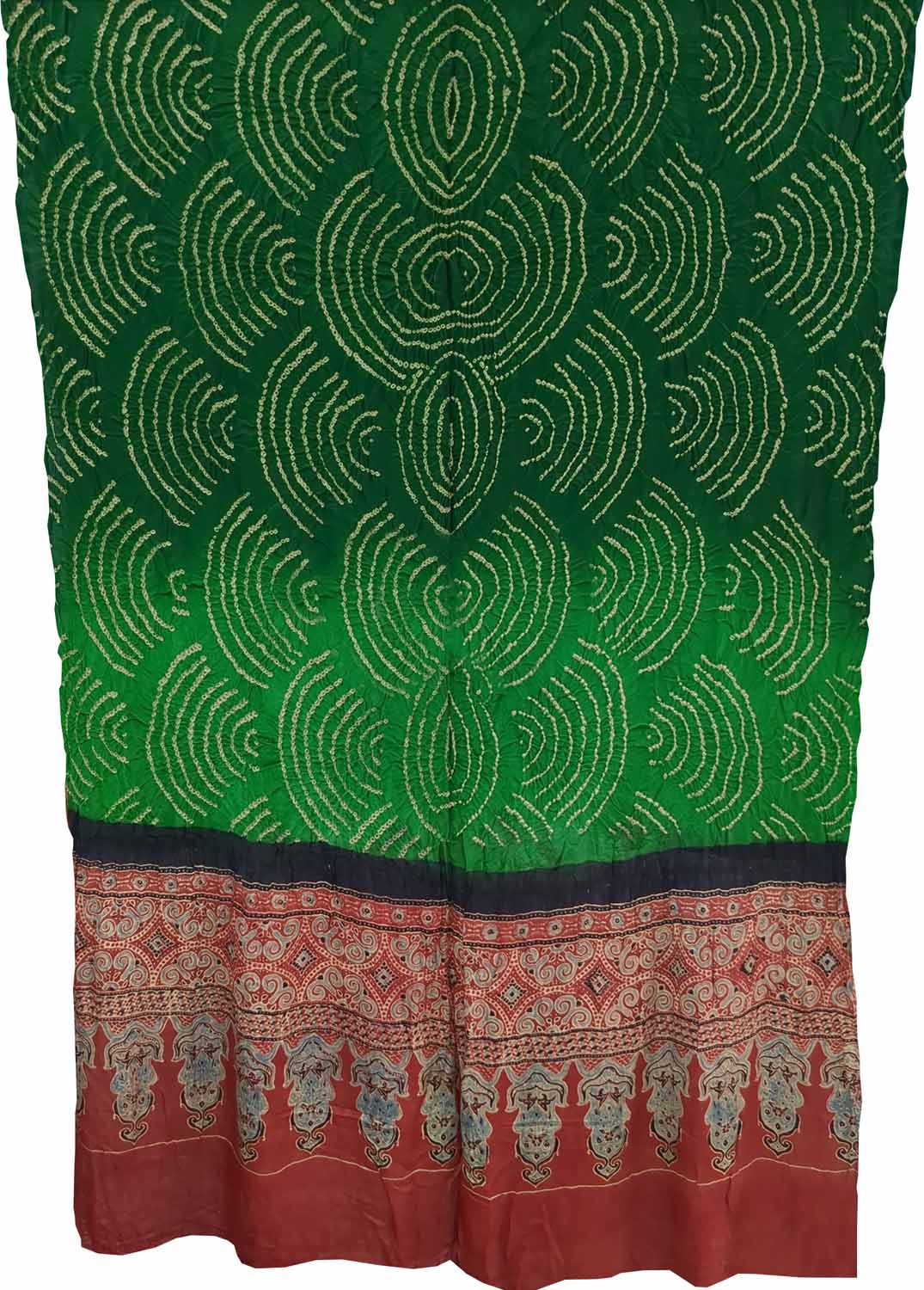 Green Bandhani And Ajrakh Work Pure Gajji Silk Dupatta - Luxurion World