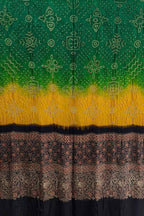 Green And Yellow Bandhani And Ajrakh Work Pure Gajji Silk Dupatta - Luxurion World