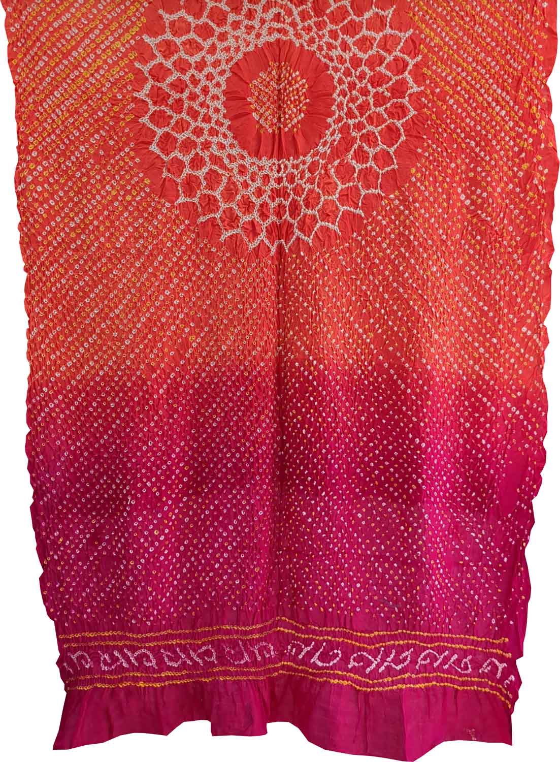 Orange And Pink Bandhani Pure Gajji Silk Dupatta - Luxurion World