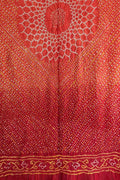 Orange And Red Bandhani Pure Gajji Silk Dupatta - Luxurion World