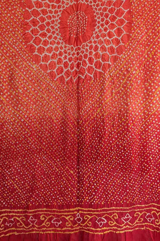 Orange And Red Bandhani Pure Gajji Silk Dupatta - Luxurion World