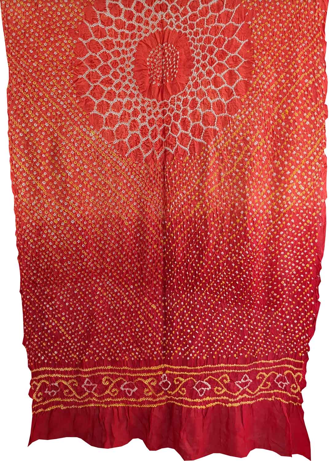Orange And Red Bandhani Pure Gajji Silk Dupatta - Luxurion World