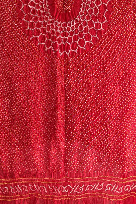 Red Bandhani Pure Gajji Silk Dupatta - Luxurion World