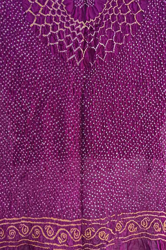 Purple Bandhani Pure Gajji Silk Dupatta - Luxurion World
