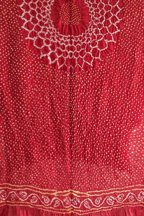 Red Bandhani Pure Gajji Silk Dupatta - Luxurion World