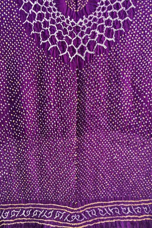 Purple Bandhani Pure Gajji Silk Dupatta - Luxurion World