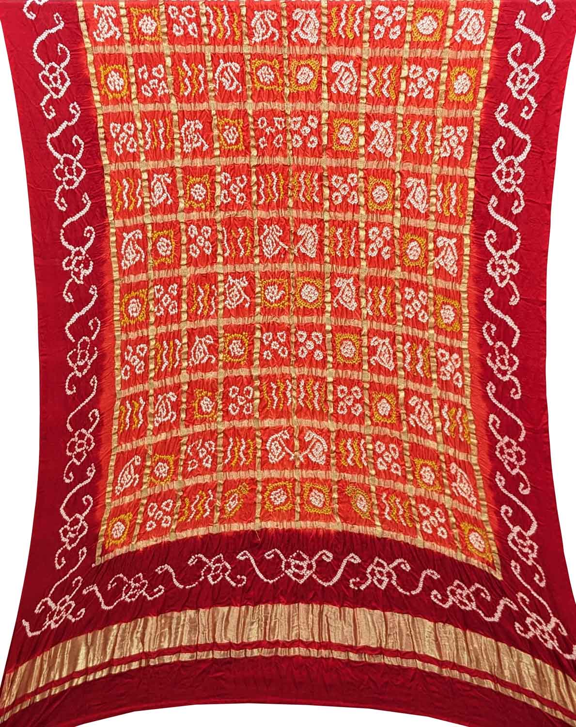 Red And Orange Bandhani Pure Gajji Silk Dupatta - Luxurion World