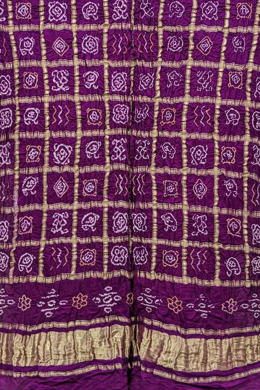Purple Bandhani Pure Gajji Silk Dupatta - Luxurion World
