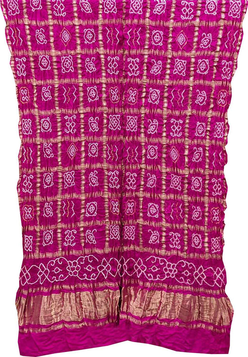 Pink Bandhani Pure Gajji Silk Dupatta - Luxurion World