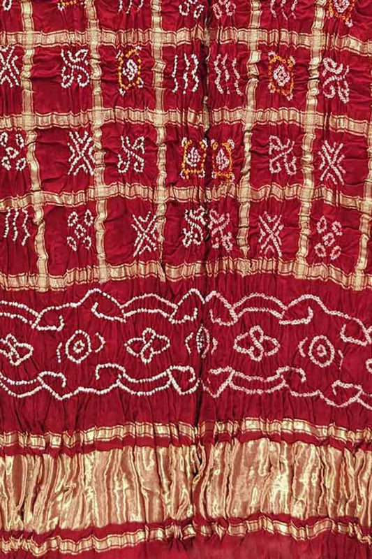 Red Bandhani Pure Gajji Silk Dupatta - Luxurion World