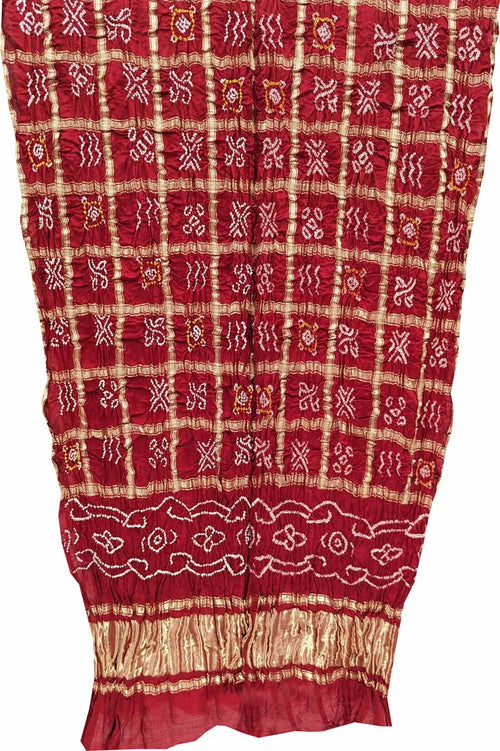 Red Bandhani Pure Gajji Silk Dupatta - Luxurion World