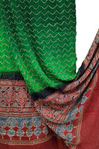 Green Bandhani Ajrakh Pure Gajji Silk Dupatta - Luxurion World