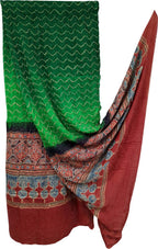 Green Bandhani Ajrakh Pure Gajji Silk Dupatta - Luxurion World