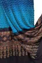 Blue Bandhani Ajrakh Pure Gajji Silk Dupatta - Luxurion World
