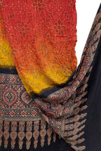 Red And Yellow Bandhani Ajrakh Pure Gajji Silk Dupatta - Luxurion World