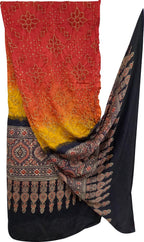 Red And Yellow Bandhani Ajrakh Pure Gajji Silk Dupatta - Luxurion World
