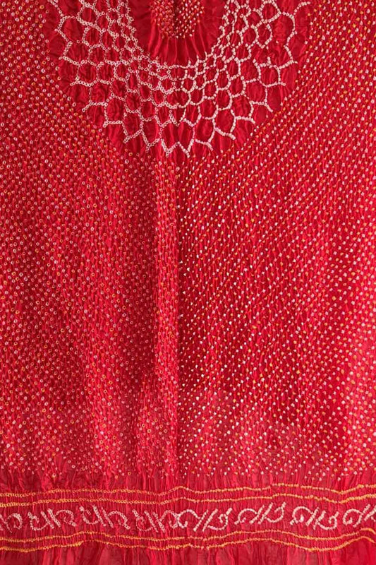 Red Bandhani Pure Gajji Silk Dupatta - Luxurion World