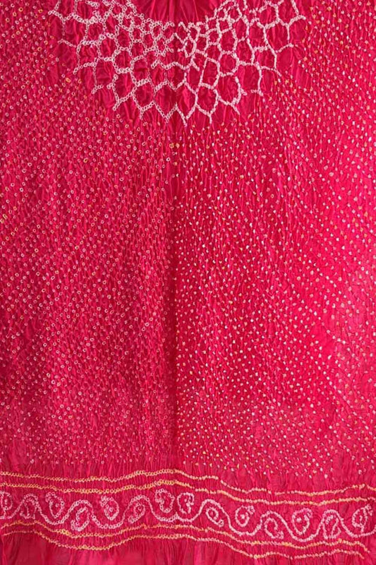 Pink Bandhani Pure Gajji Silk Dupatta - Luxurion World