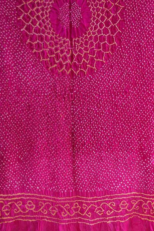 Pink Bandhani Pure Gajji Silk Dupatta - Luxurion World