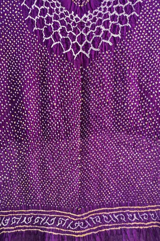 Purple Bandhani Pure Gajji Silk Dupatta - Luxurion World